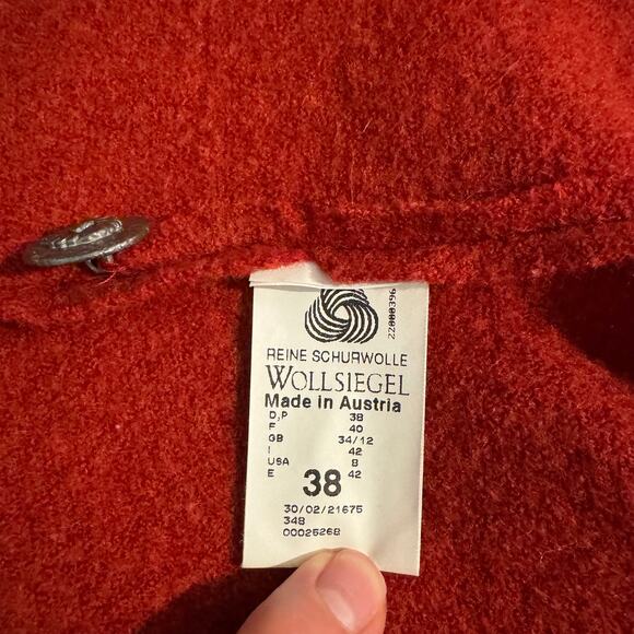Giesswein Austria Red Merino Boiled Wool Womens Jacket Size USA 8 Tyrolean Coat - Picture 10 of 12